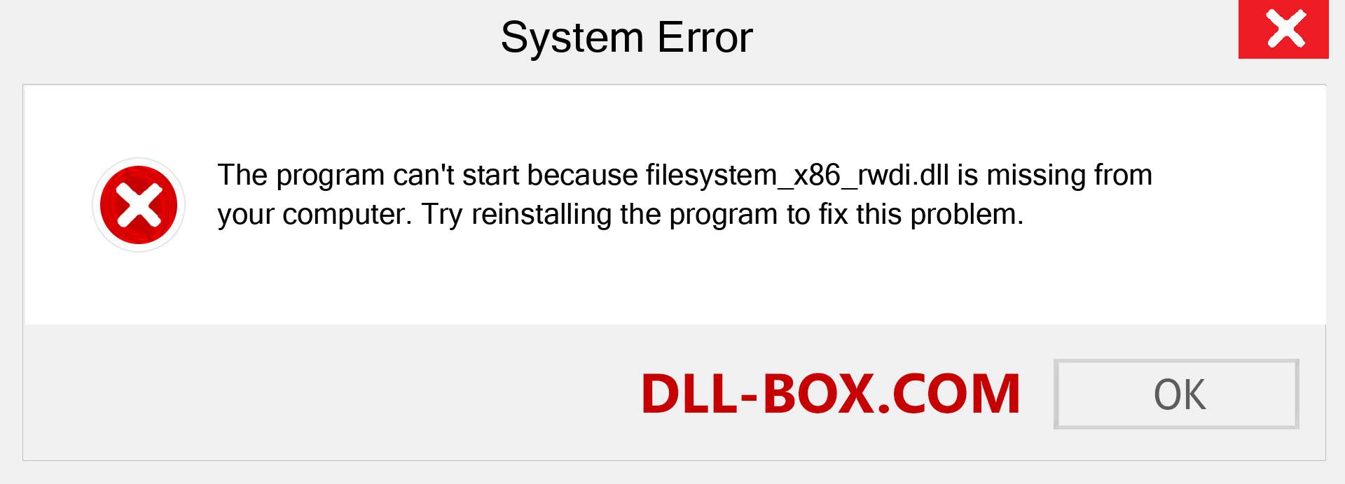  filesystem_x86_rwdi.dll file is missing?. Download for Windows 7, 8, 10 - Fix  filesystem_x86_rwdi dll Missing Error on Windows, photos, images